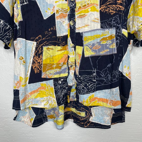 We The Free Women M Blue Love Letters Button Front Shirt Oversized Swiss dot - Picture 2 of 10